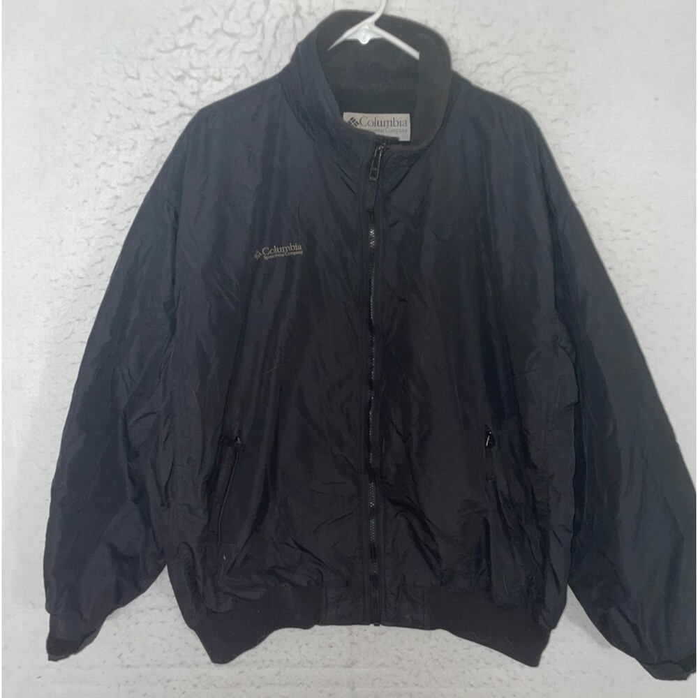 Vintage Columbia Jacket Mens L Black Fleece Lined Zip Up Bomber Wind Ski Snow